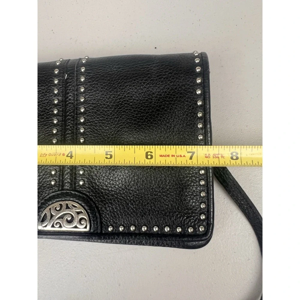 Brighton Pretty Tough Organizer Bag Black Leather Studded Bag Detachable Strap